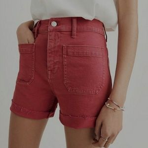 Madewell high rise cranberry red cuffed shorts